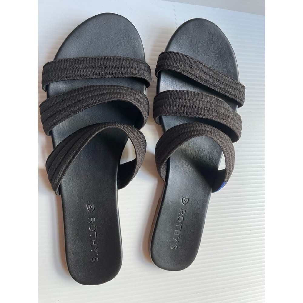 ROTHY'S Triple Band Slip On Flat Sandals Stretchable‎ Black Size US 9.5 EUC